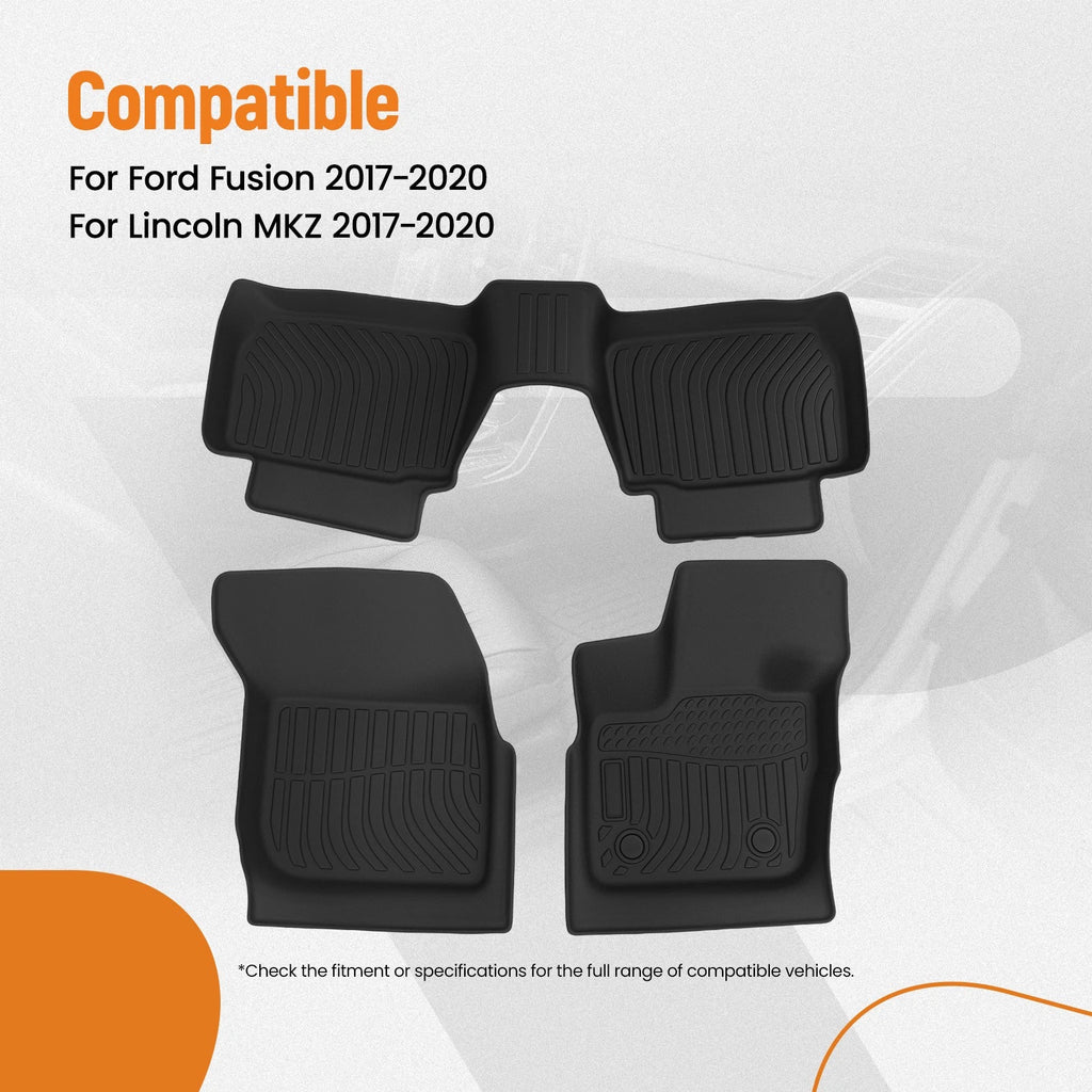 Set of 4 All Weather Black Floor Mats for Ford Fusion Lincoln MKZ (2017–2020)