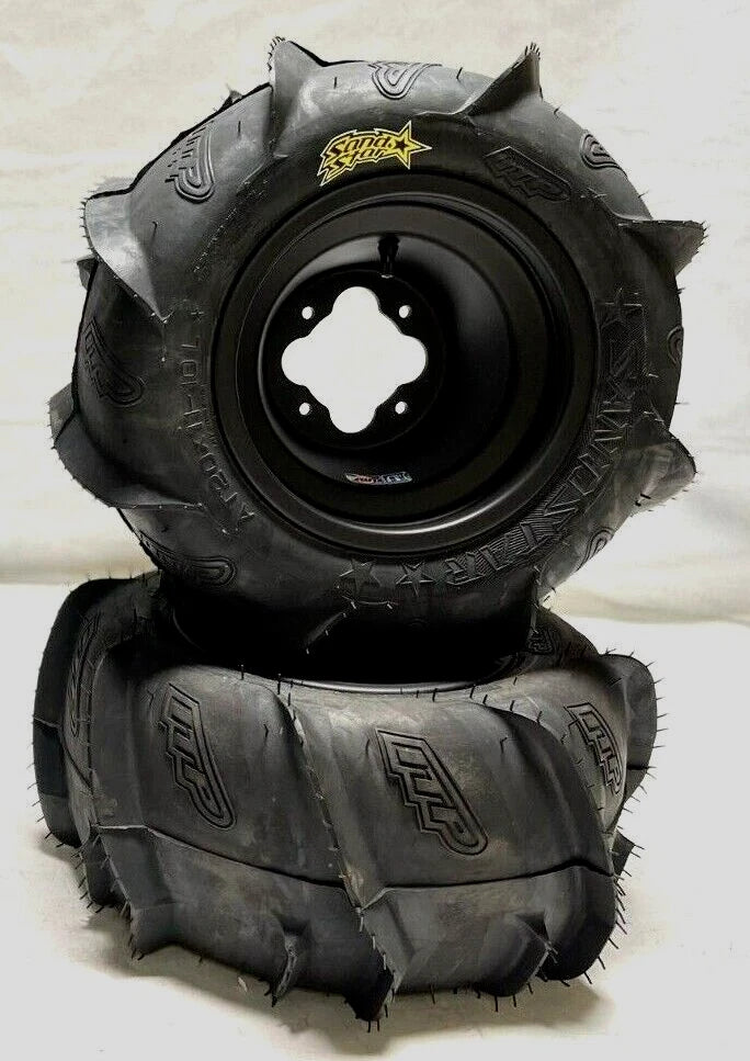Set of 2 ITP Sand Star Paddle Tires & DWT A5 Black Rims for Yamaha Raptor YFZ450 Banshee YFZR (2003–2023)