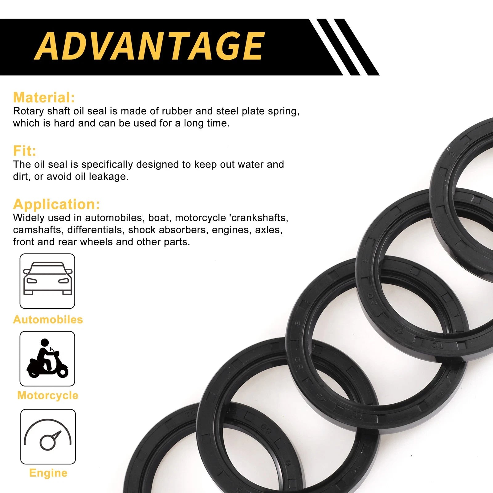 Set of 5 Oil Seal Rotary Shaft Seal NBR Rubber 45x60x8mm
