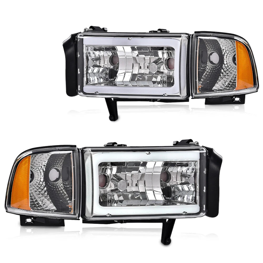 Chrome LED Tube Headlights for Dodge Ram 1500 2500 3500 (1994–2002)