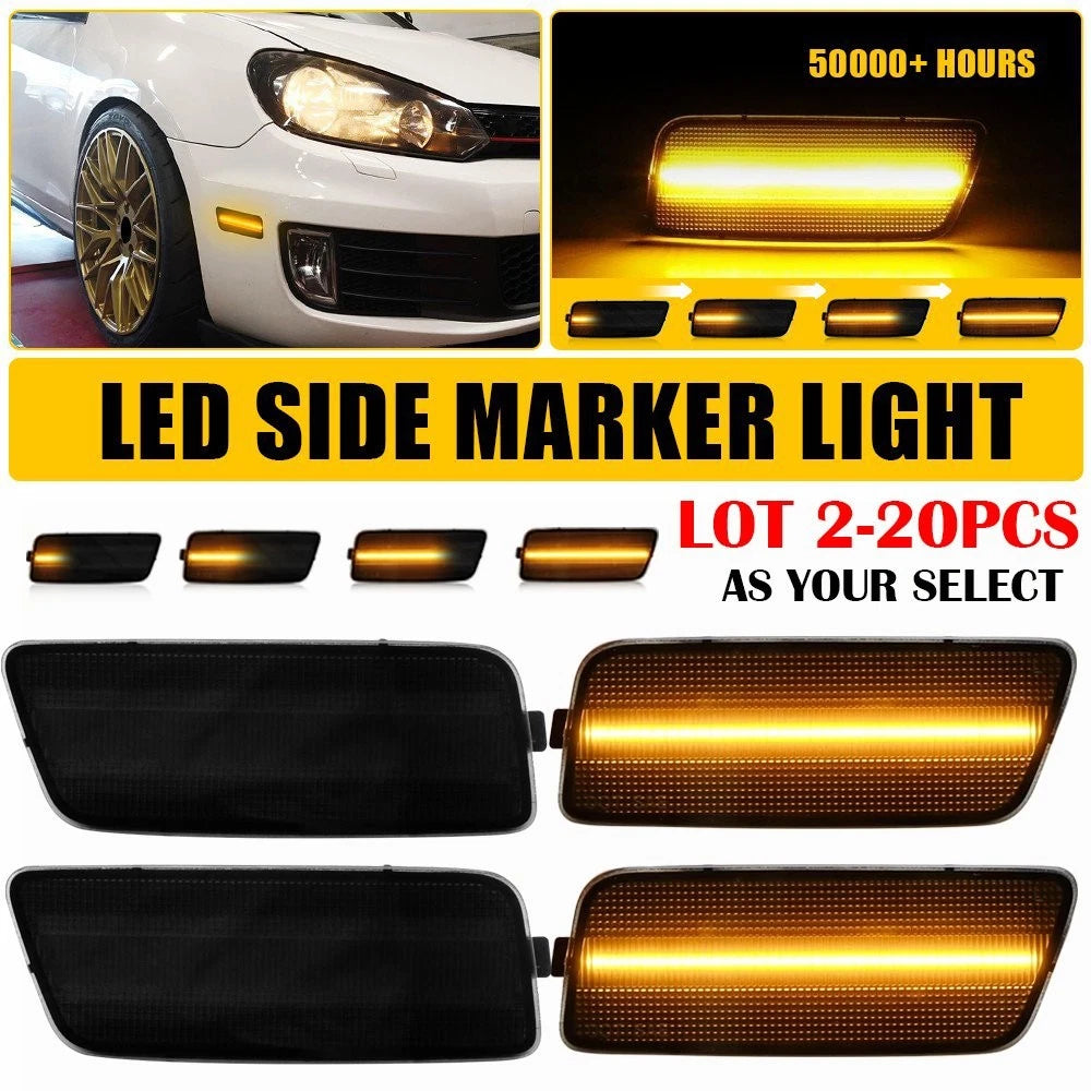 2X Smoked Amber LED Bumper Side Marker Light for Volkswagen MK6 GTI (2010–2014)