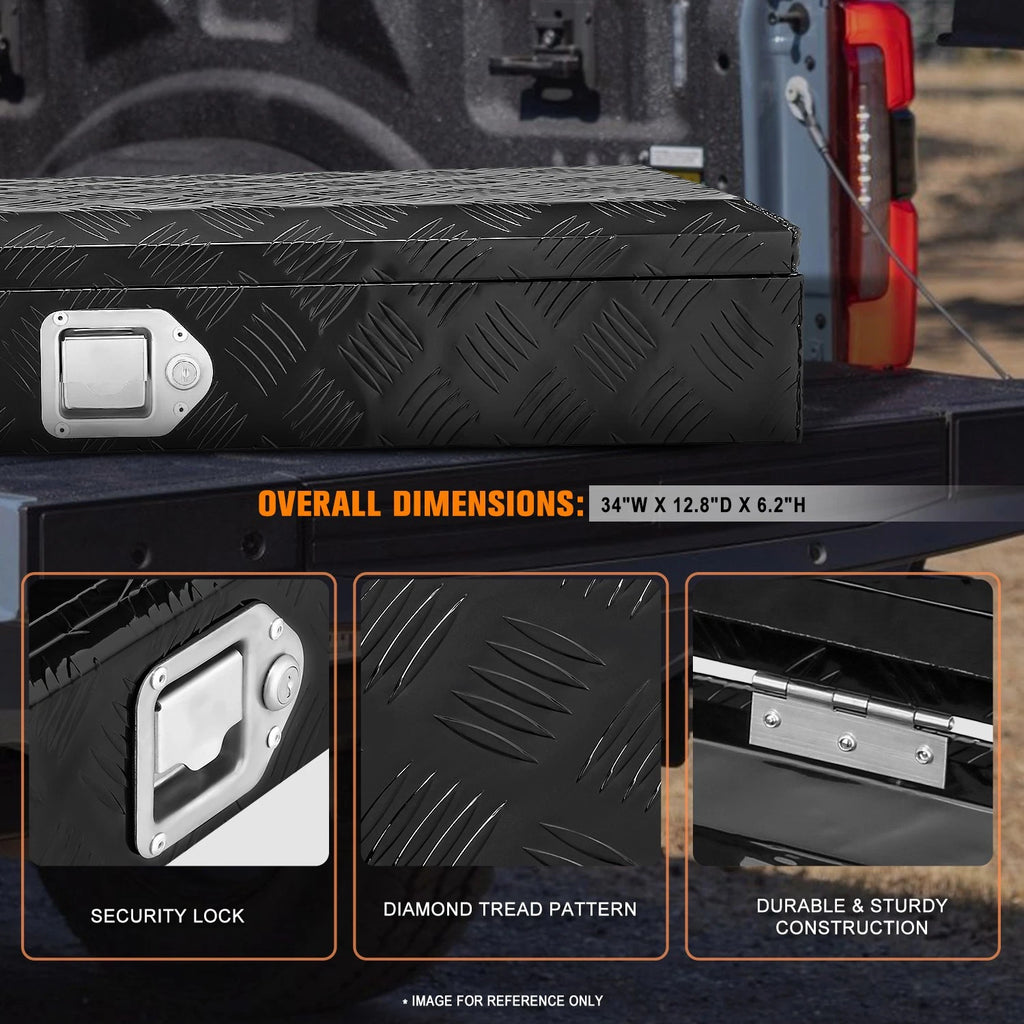 Diamond Tread Aluminum Over-Hanging Lip Tool Box for Truck (34"x6.2"x12.8")