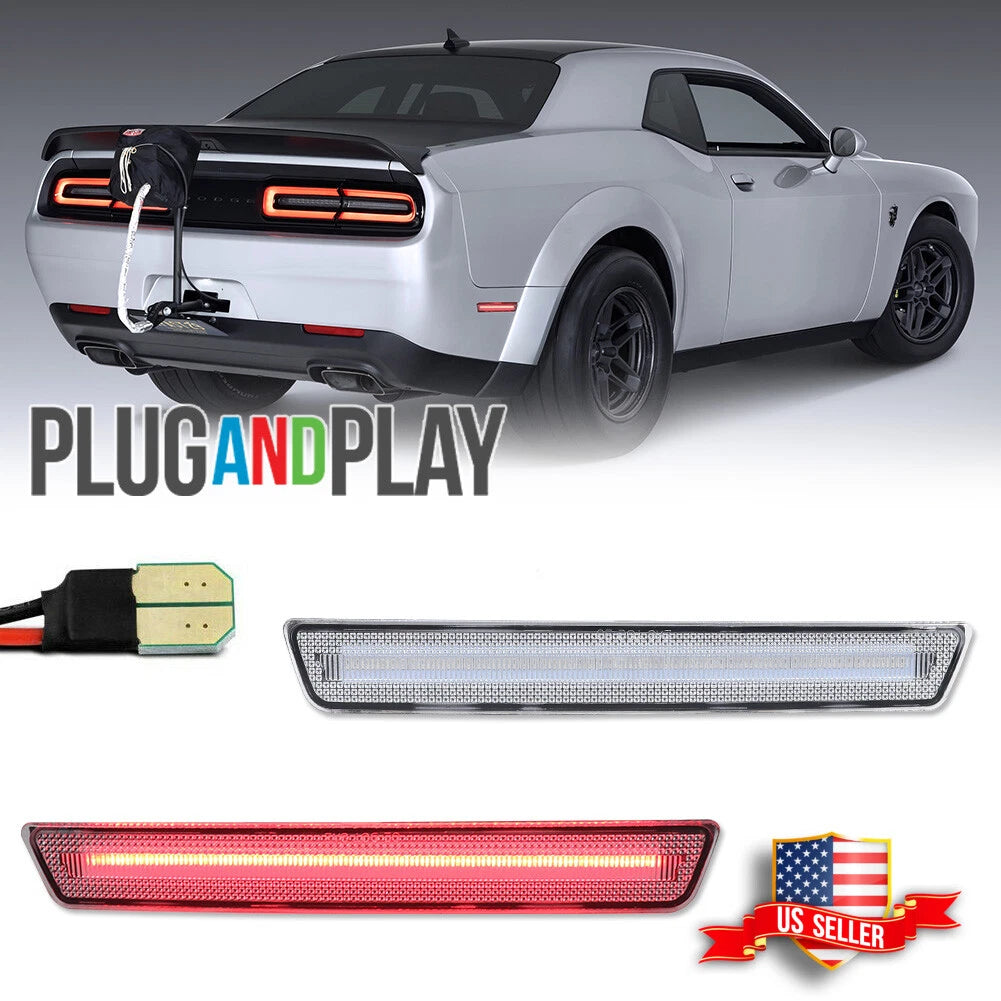 2X Clear Lens Red LED Rear Side Marker Lights for Dodge Challenger (2015–2023)