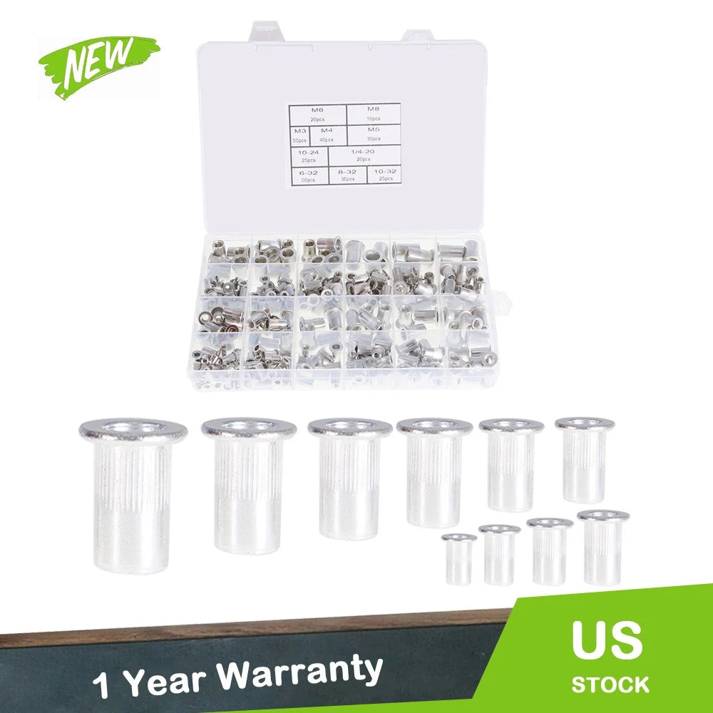 Set of 300 Aluminum Rivet Nut Kit for Metric & SAE Applications