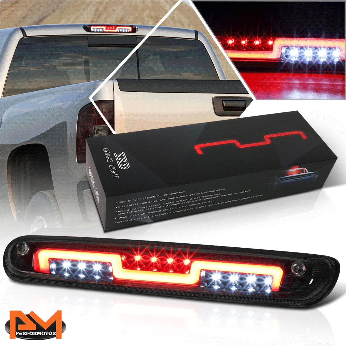 2X 3rd Tail Brake Light for Silverado/Sierra (2007–2014) - LED Smoke Lens
