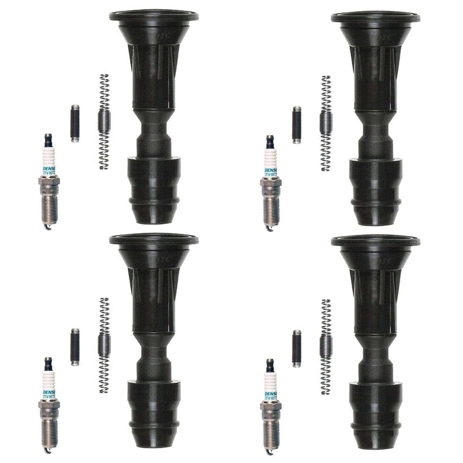 Set of 4 Denso Iridium TT Spark Plugs & Coil Boots for Buick Lacrosse Regal Verano