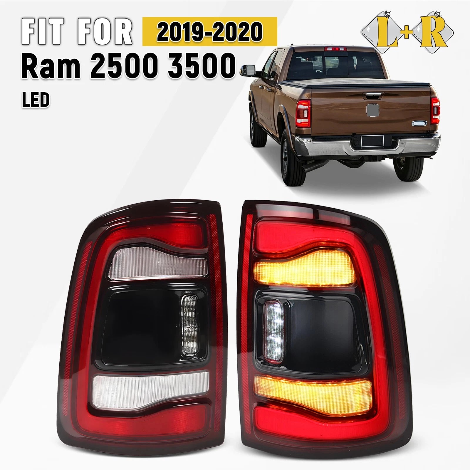 Set of 2 LED Tail Lights for Ram 2500 3500 (2019–2020) Black Bezel w/ Blind Spot