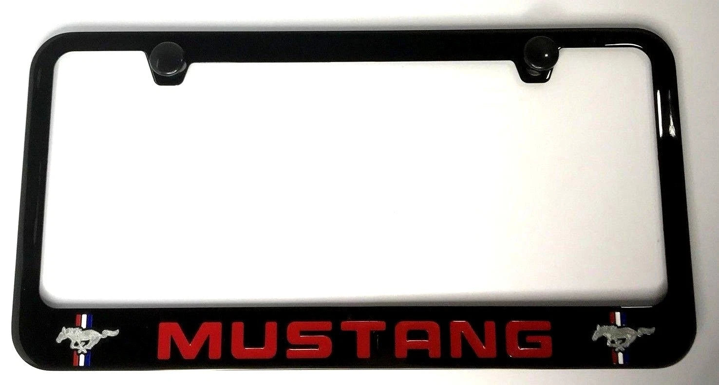Black License Plate Frame Holder with Red Grill Emblem for Ford Mustang (2005–2014)