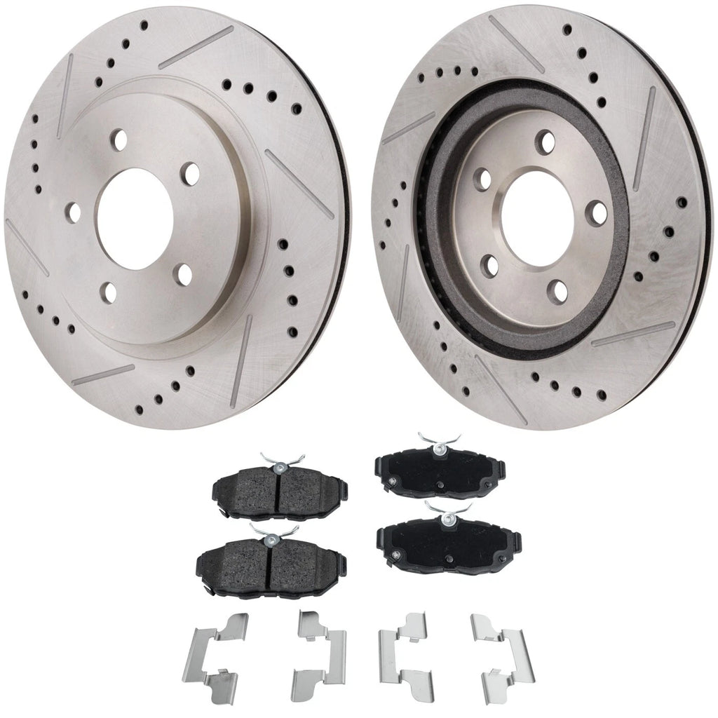 Brake Disc and Pad Kit for Ford Mustang (2011–2014) Rear Left Right Cross-drilled