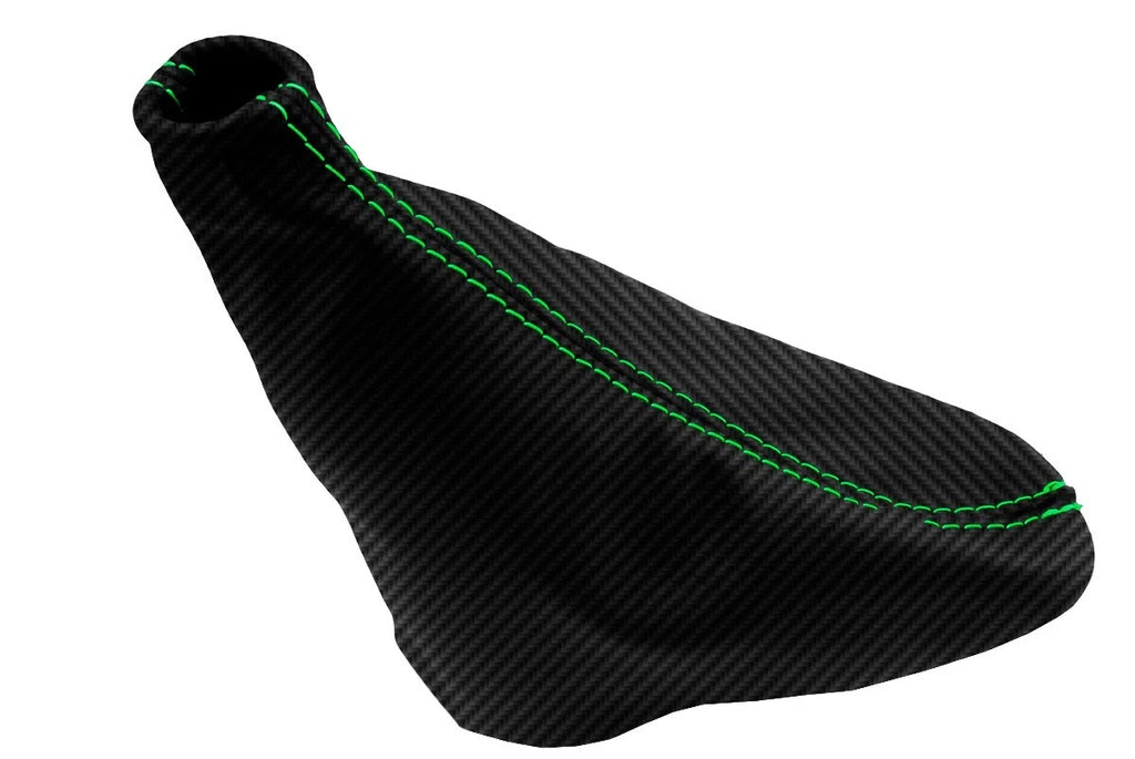 E Brake Boot Cover for Ford Mustang (2010–2014) Carbon Fiber Green Stitch