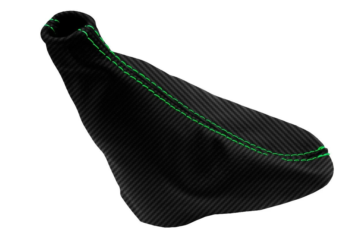 E Brake Boot Cover for Ford Mustang (2010–2014) Carbon Fiber Green Stitch