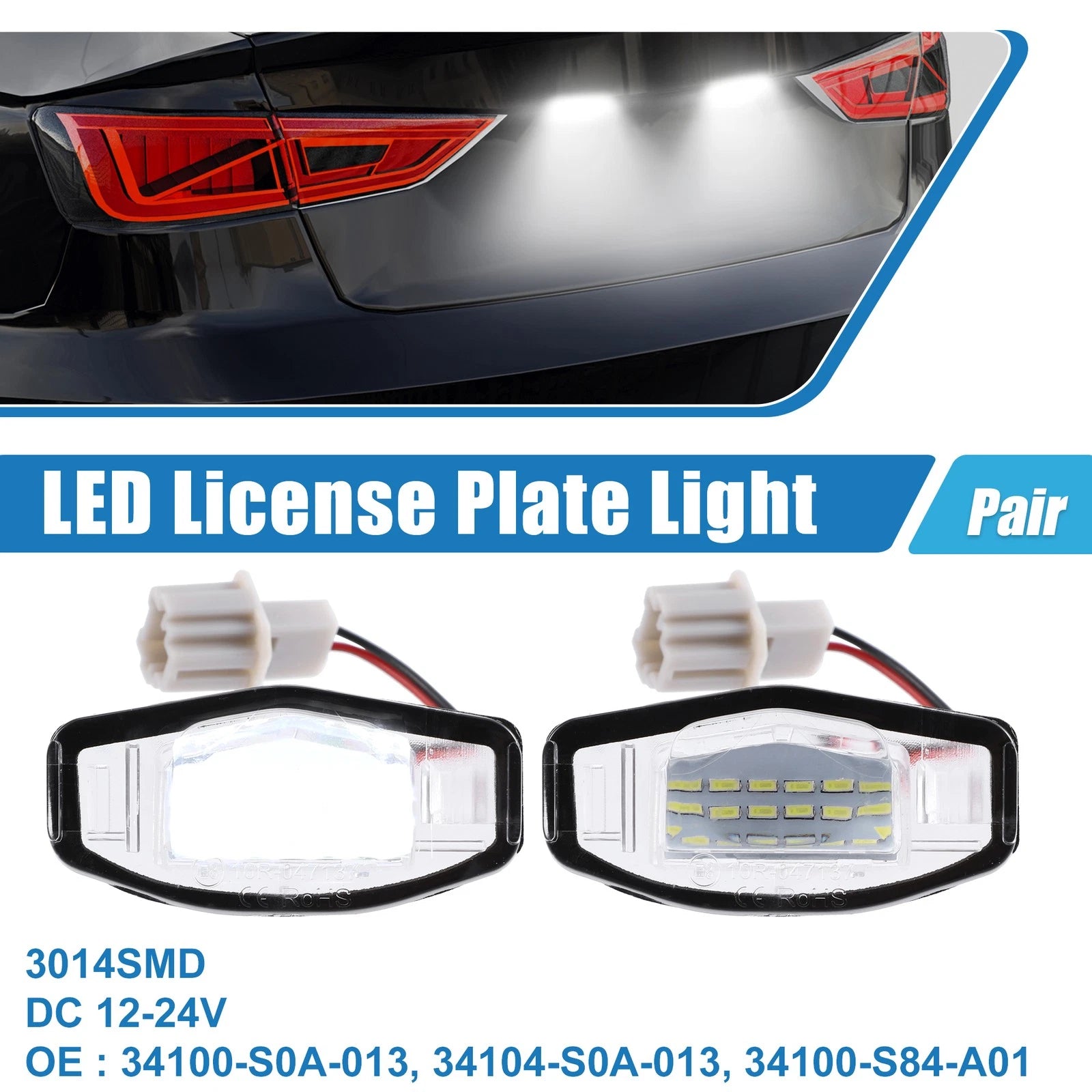 1 Pair White LED License Plate Light Assembly 34100-S0A-013 for Acura 
