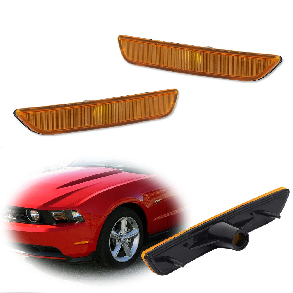 Set of 2 Front Bumper Side Marker Light Housings for Ford Mustang (2010–2014)
