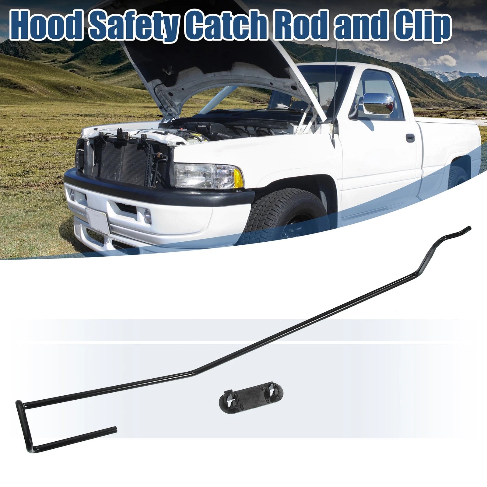 Hood Safety Latch Catch Rod and Retainer Clip Kit for Dodge 1500 2500 (2014–2023)
