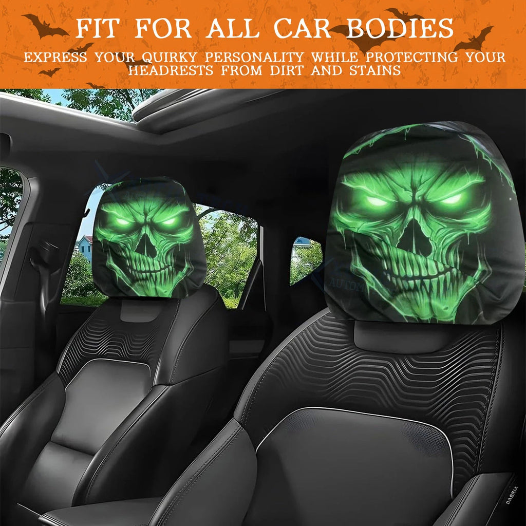 Universal Front Seat Halloween Scary Red Big Eye Headrest Covers (Fits 1-2)