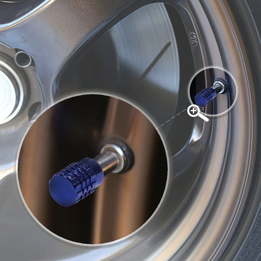 Set of 4 Blue Aluminum Tire Stem Caps for Universal Vehicles