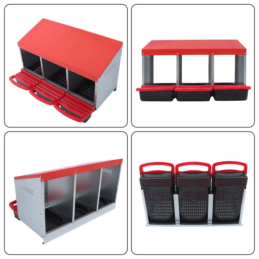 3 Hole Metal Nesting Boxes for Chicken Coop (Red)