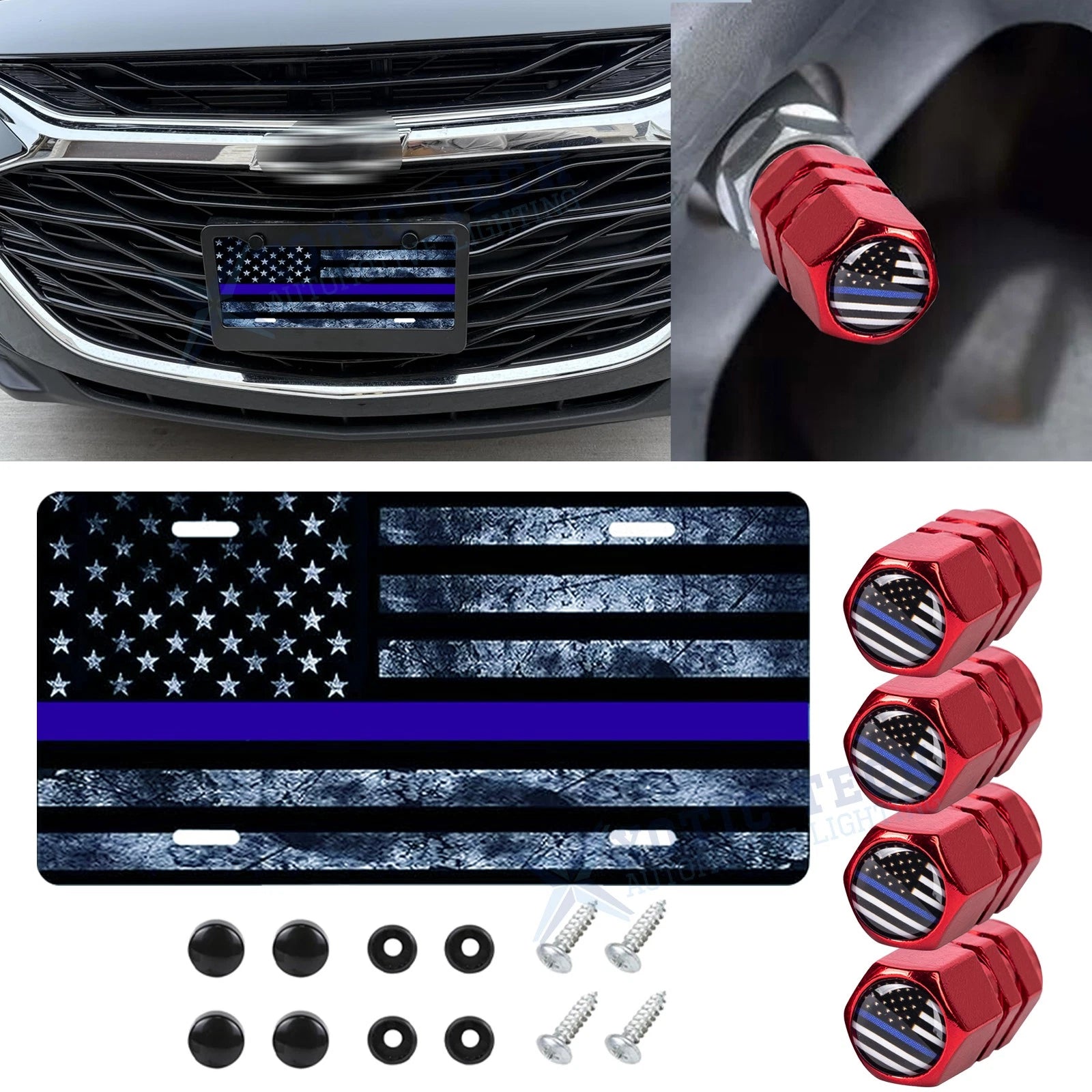 Front License Plate Valve Stem Cap Cover for Universal (Blue) (2017–2026)