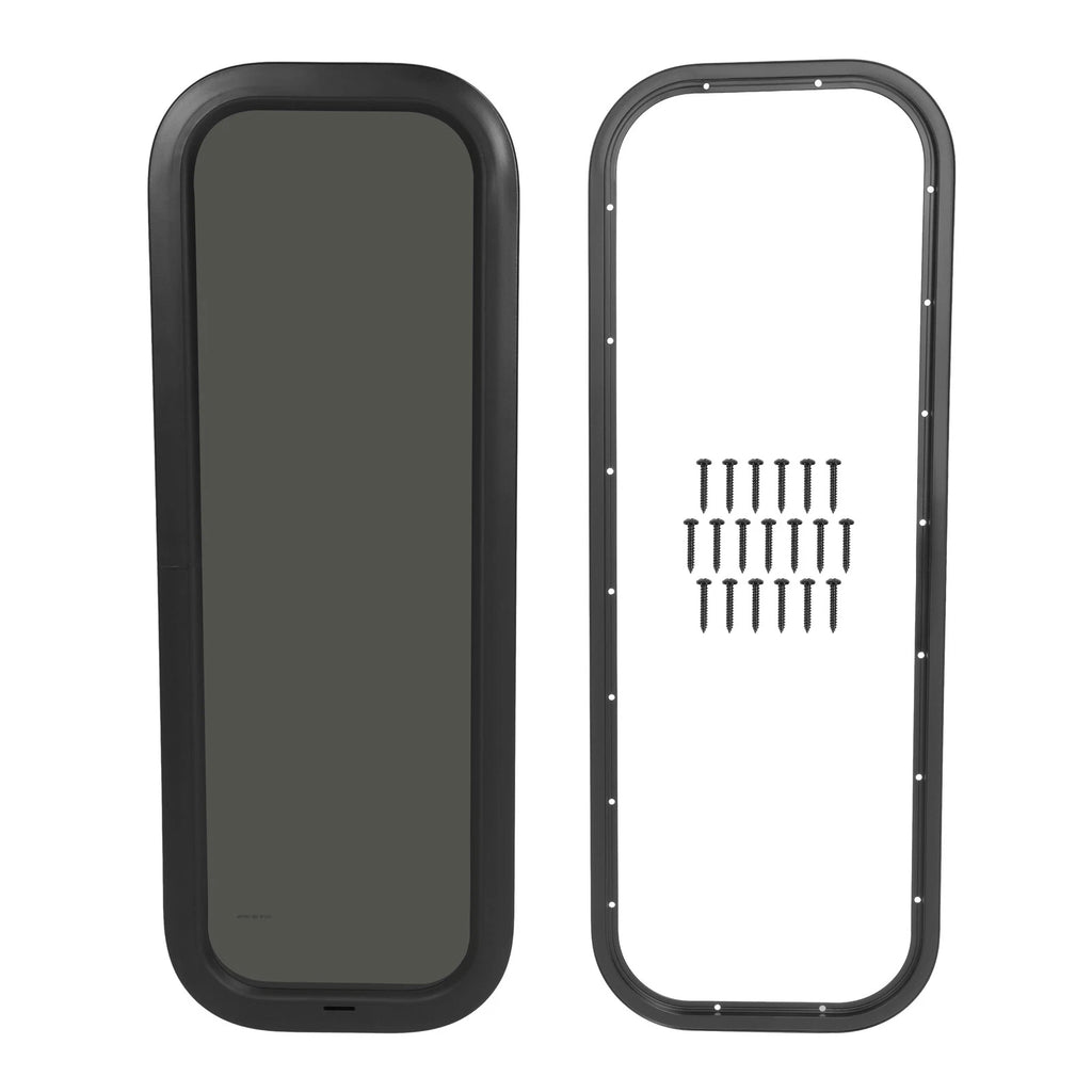 Black Screen RV Window 12" X 35" with Trim Ring (Universal)