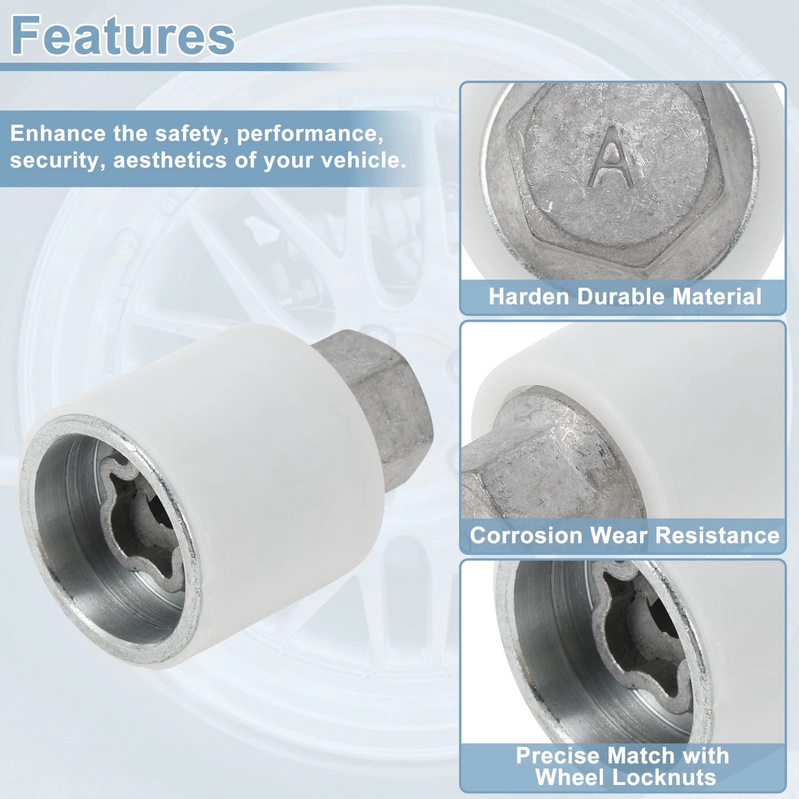 Type A Wheel Lock Lug Nut for Audi A4 (2002–2008) with Key Socket Tool