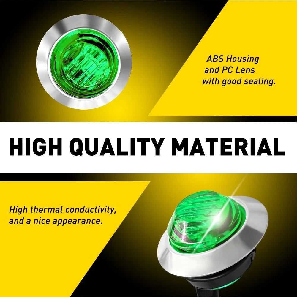 10 Pcs 3/4 Inch Green Dual Function Marker Lights Waterproof Strobe Steady