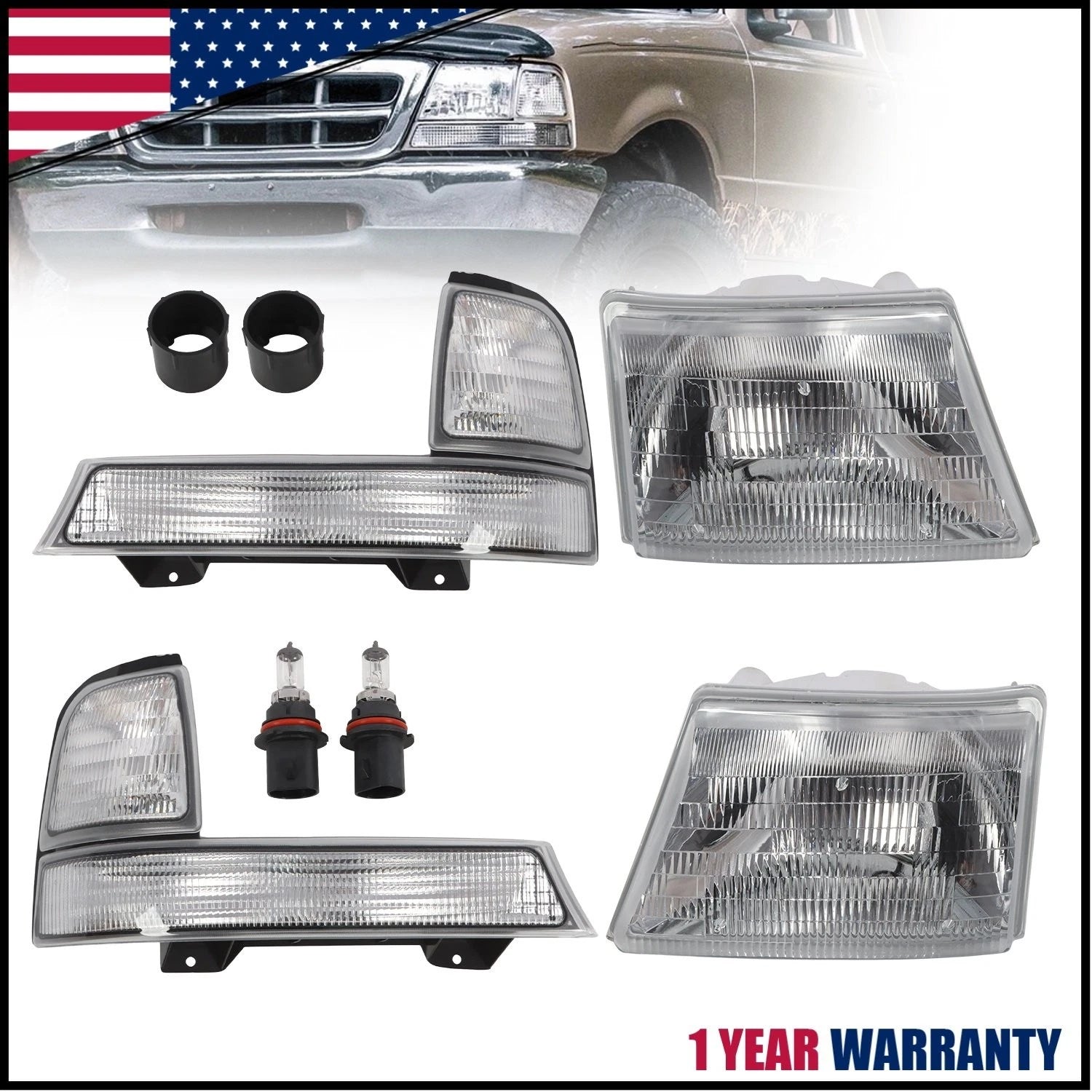 LED Strip Headlights + Corner Bumper Signal Lamps for Ford Ranger (1998–2000)