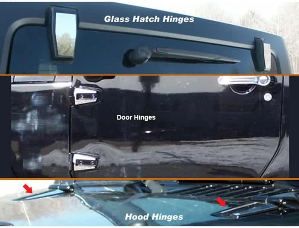 Luxury FX Stainless Steel Hinge Cap Trim Kit for Jeep Wrangler 2dr (2007–2018)
