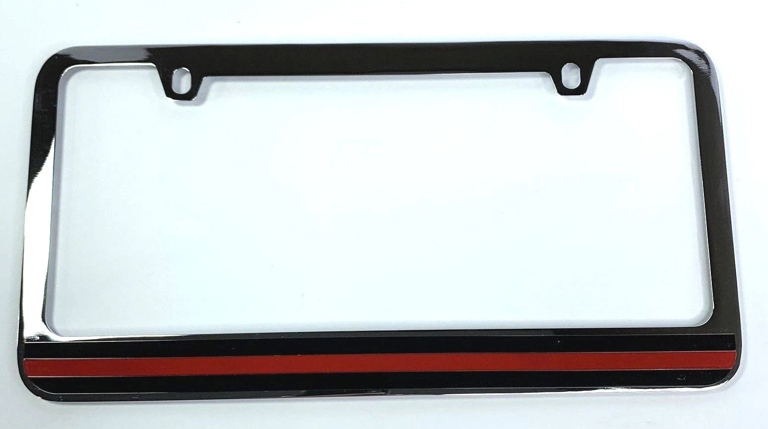 License Plate Frame Thin Red Line Chrome Premium for Made in USA Firefighter