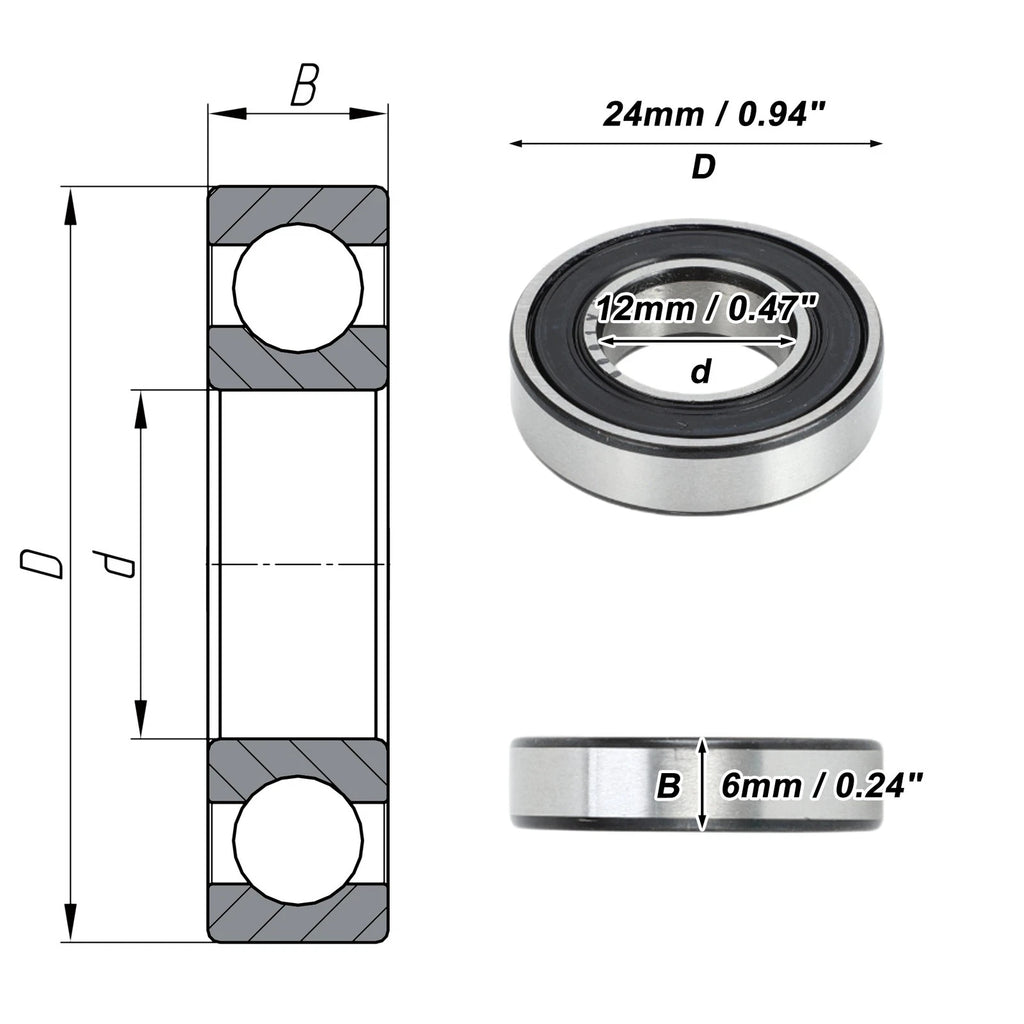 Deep Groove Ball Bearing 12x24x6mm for Scooter Skateboard (6901VV)