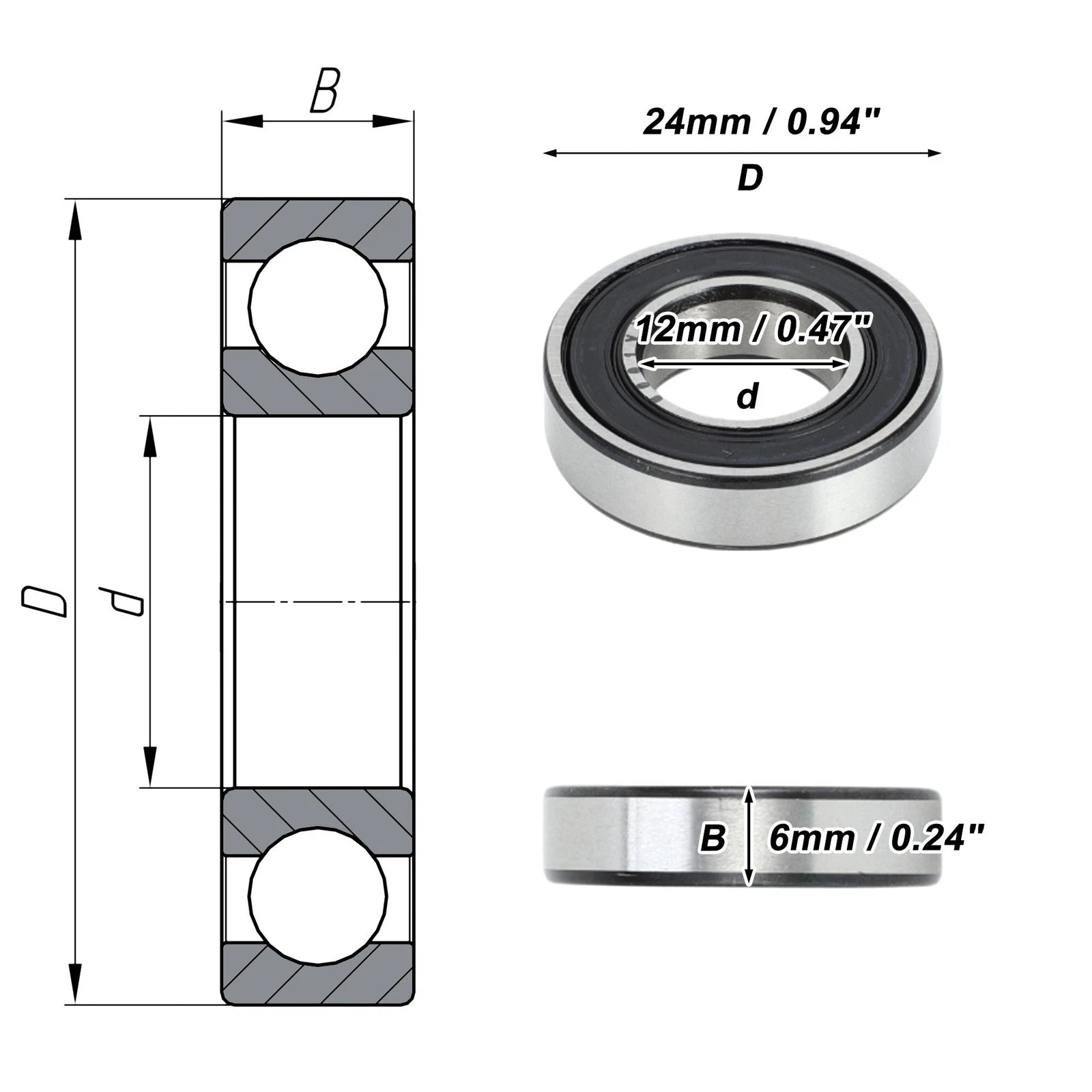 Deep Groove Ball Bearing 12x24x6mm for Scooter Skateboard (6901VV)