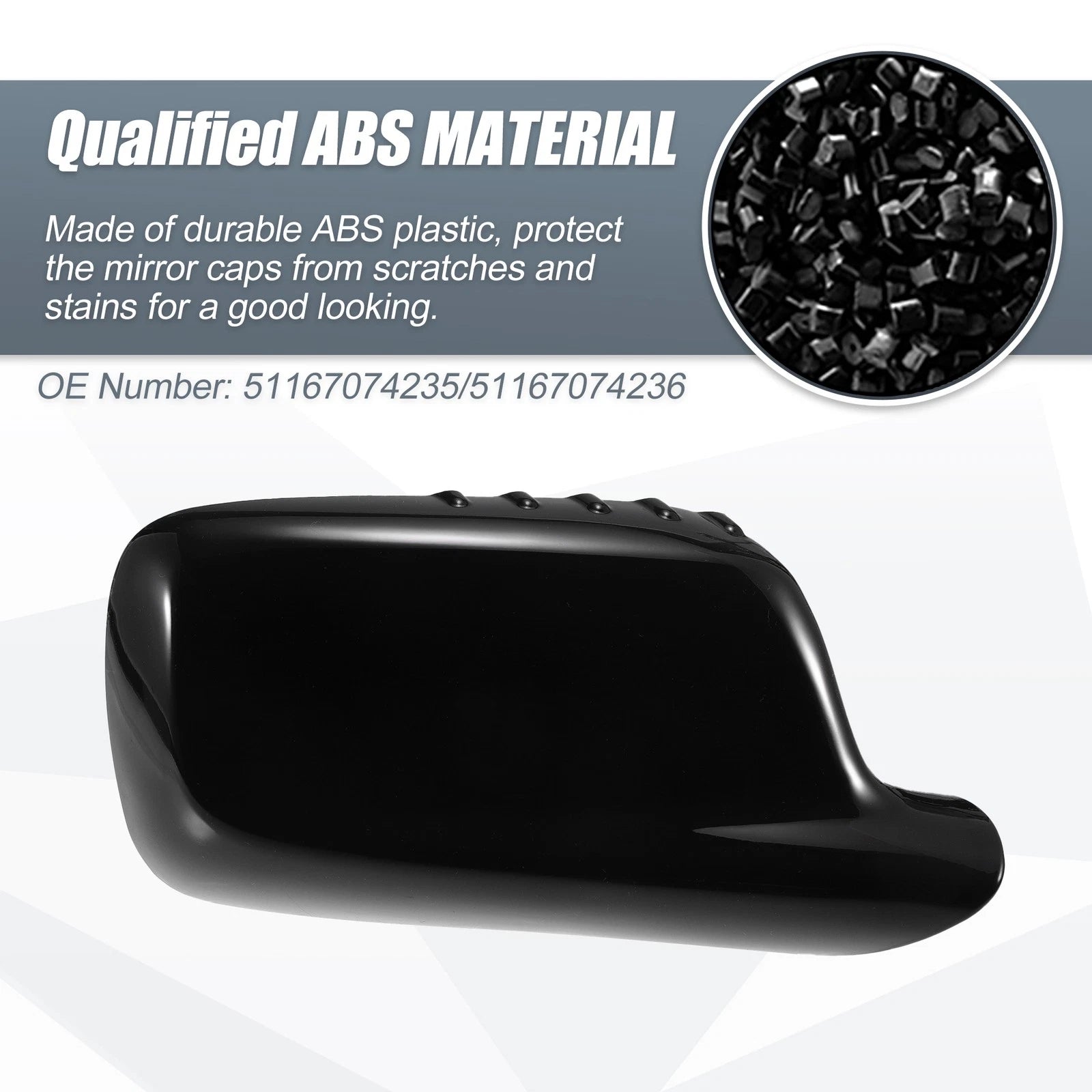 Pair Rearview Mirror Cover Cap Gloss Black for BMW 3 Series E46, 7 Series E65