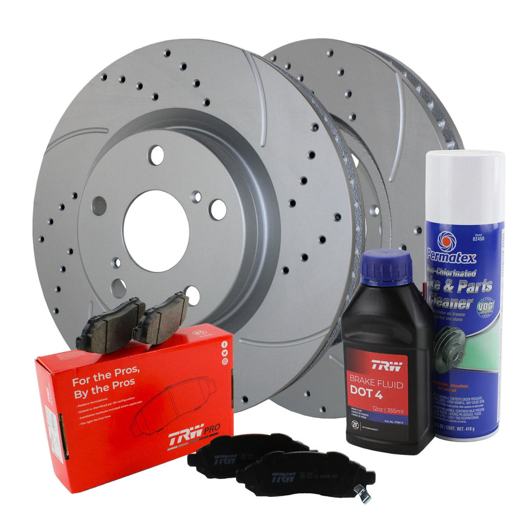 Front Brake Kit with 296mm Drilled Rotors & TRW Pro Ceramic Pads for ES350, Avalon, Camry (2007–2019)