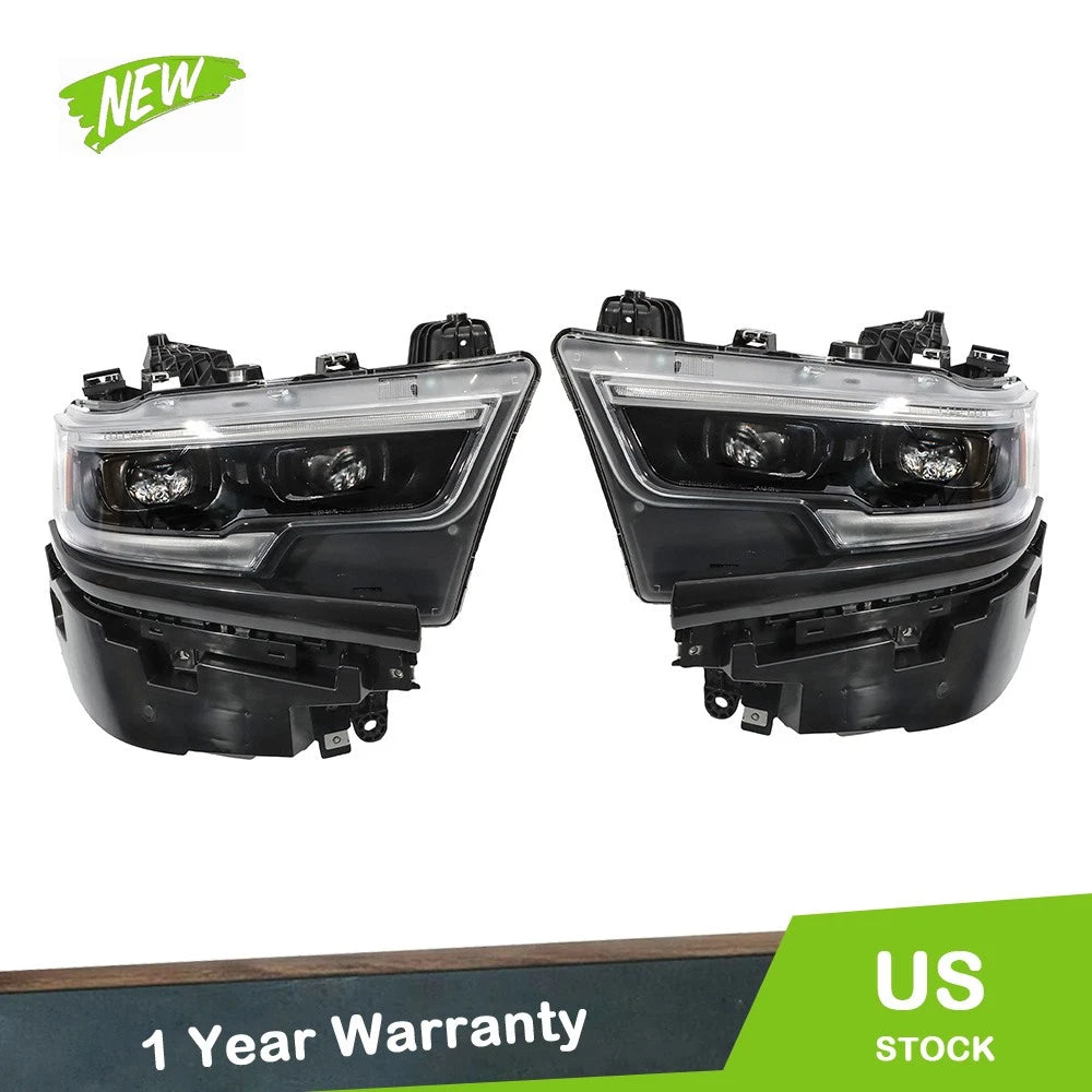 2X Black Full LED Projector Headlights for Ram 1500 (2019–2024) w/DRL