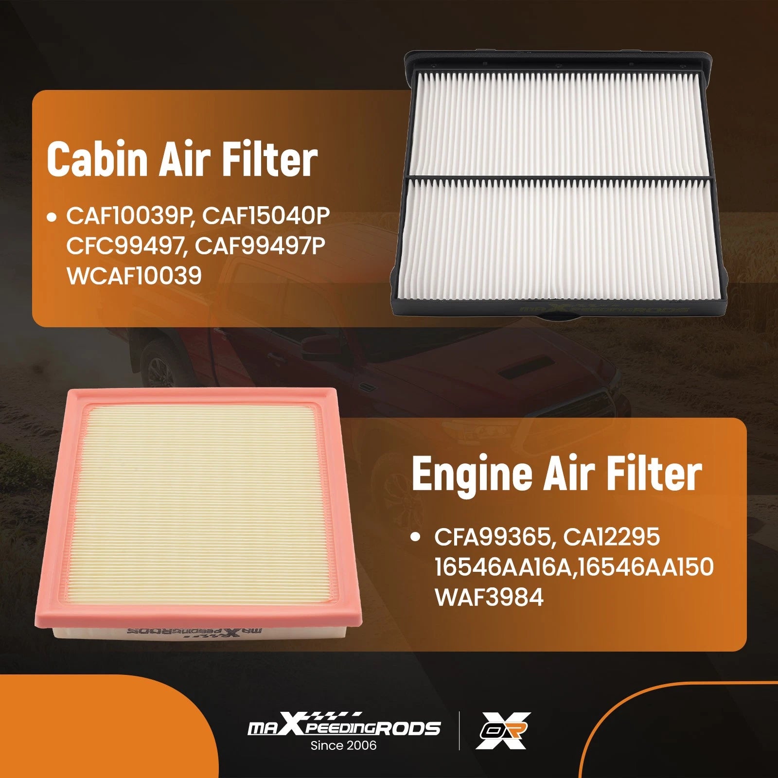 Set of 2 Engine Cabin Filters for Subaru WRX 2.4L (2022–2024) 16546AA16A CAF10039P