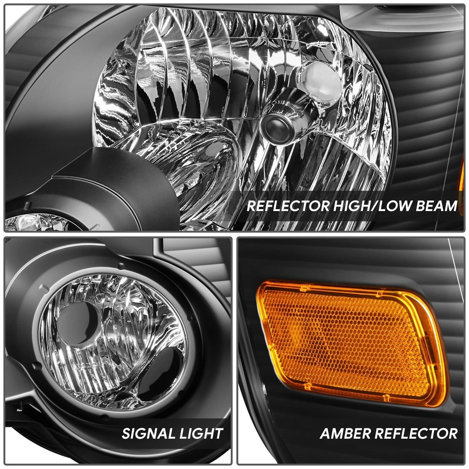 Pair of Black Housing Amber Corner Headlights for Ford Explorer (2006–2010)