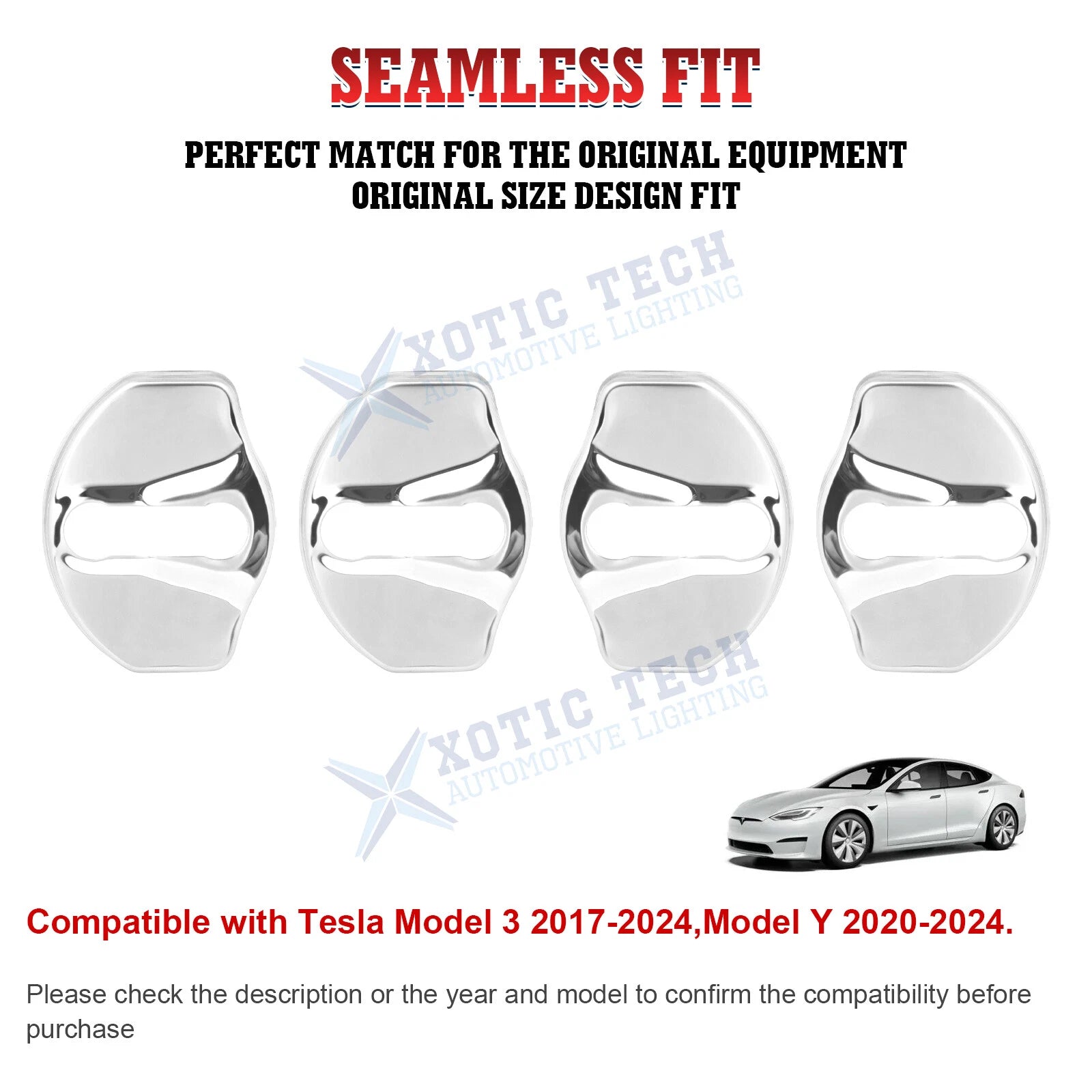 4PCS Silver Door Lock Covers for Tesla Model 3/Y (2017-2024)