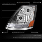 Chrome Amber LED Reflector Headlights for Volvo VN/VNL 300/400/430/630/740 (2018–2024)