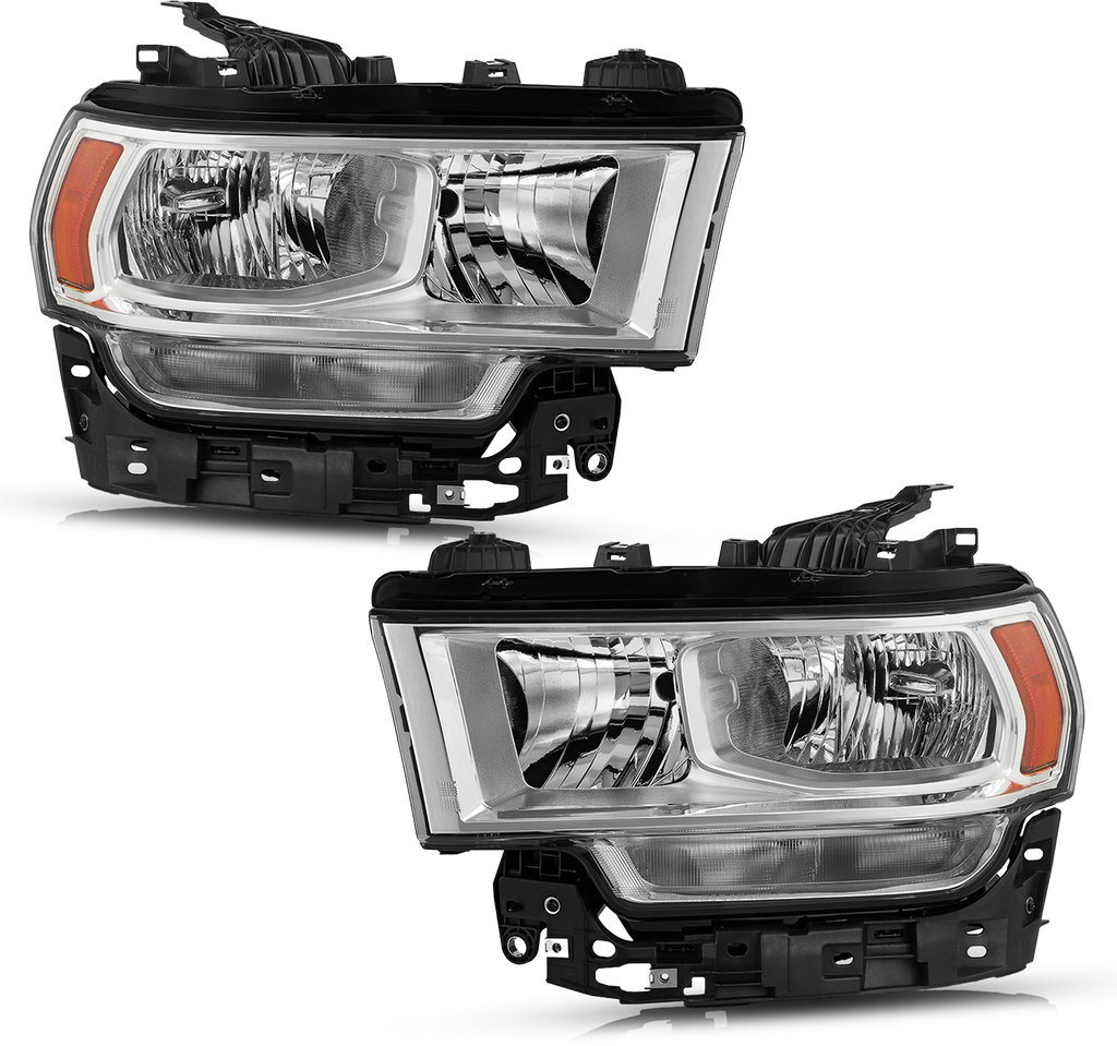 Halogen Headlight Pair for Ram 2500 3500 (2019–2024) W/ Bulb W/ Chrome Bezel