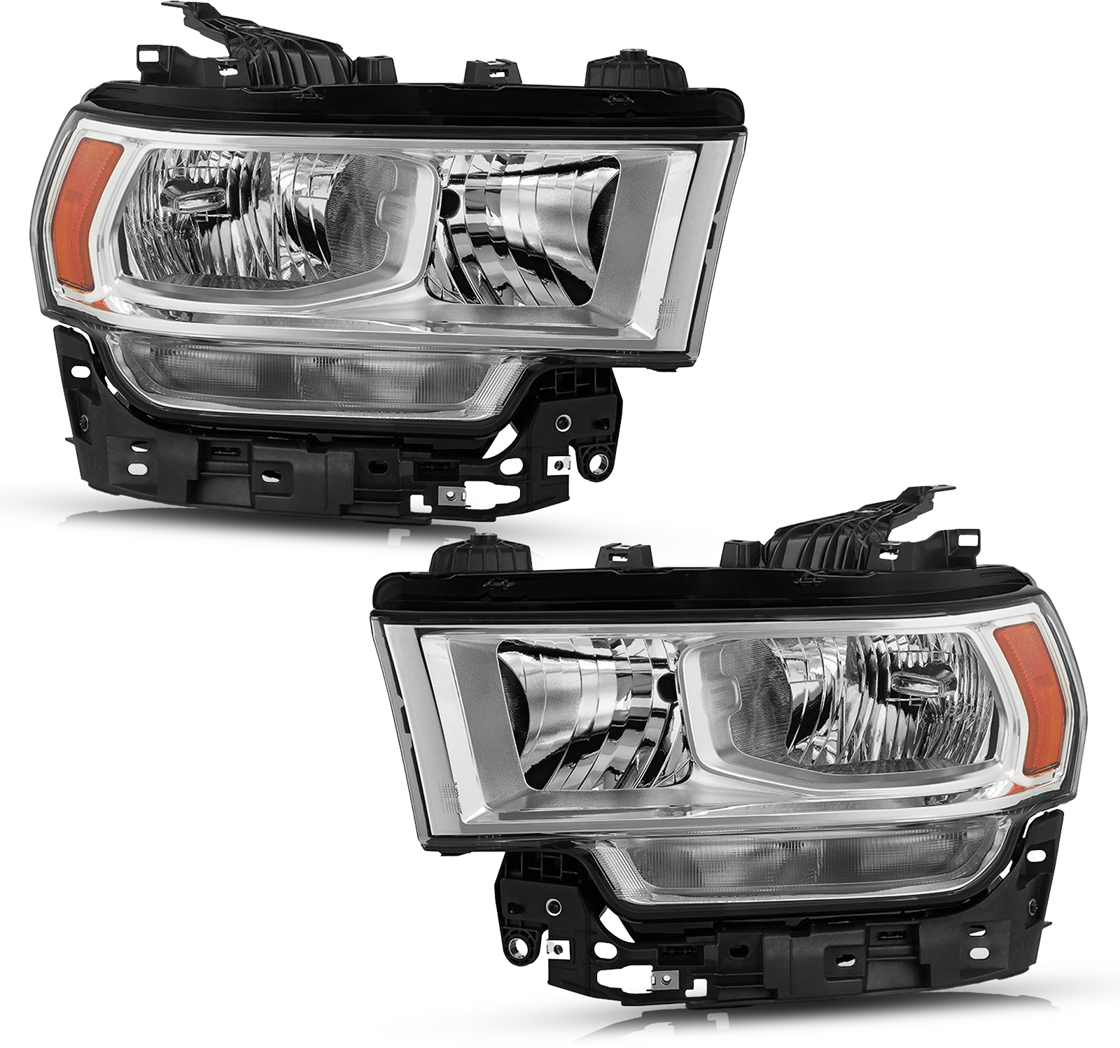Halogen Headlight Pair for Ram 2500 3500 (2019–2024) W/ Bulb W/ Chrome Bezel