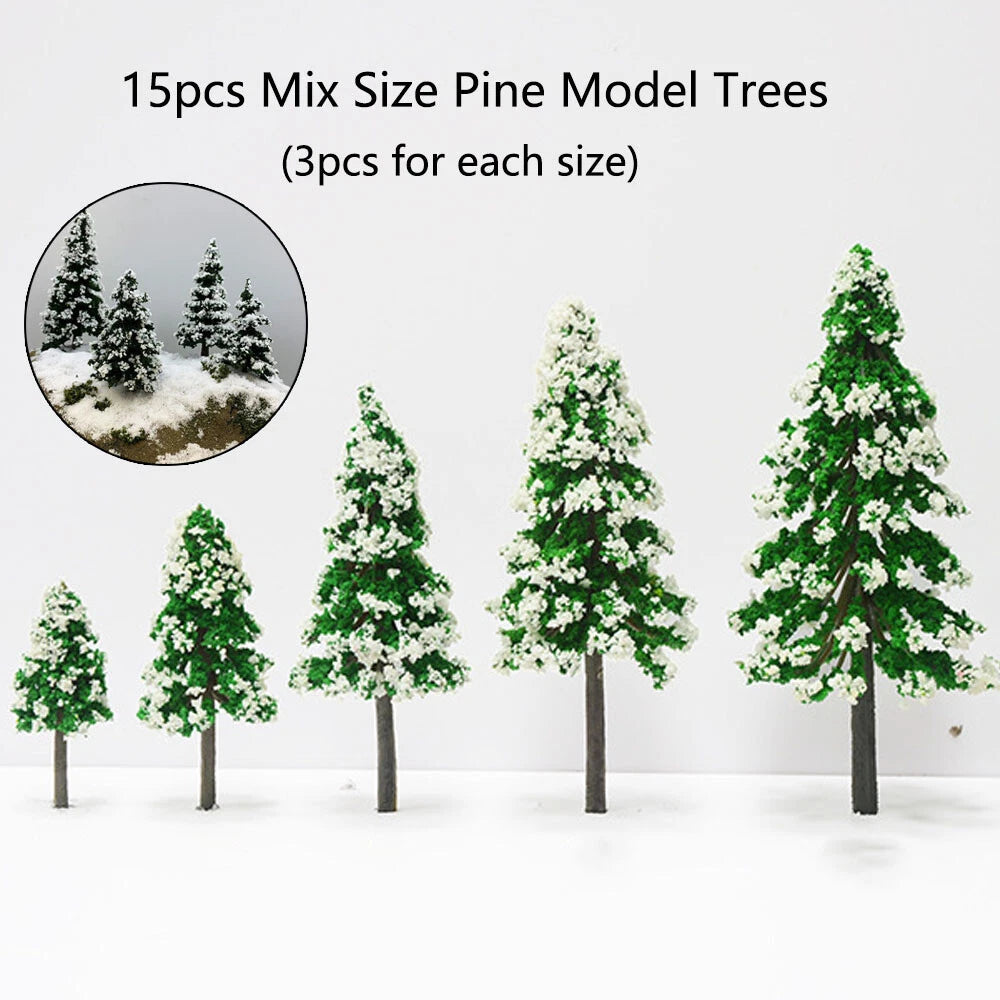 15Pcs Pine Model Trees for Train Railway Diorama Winter Scenery