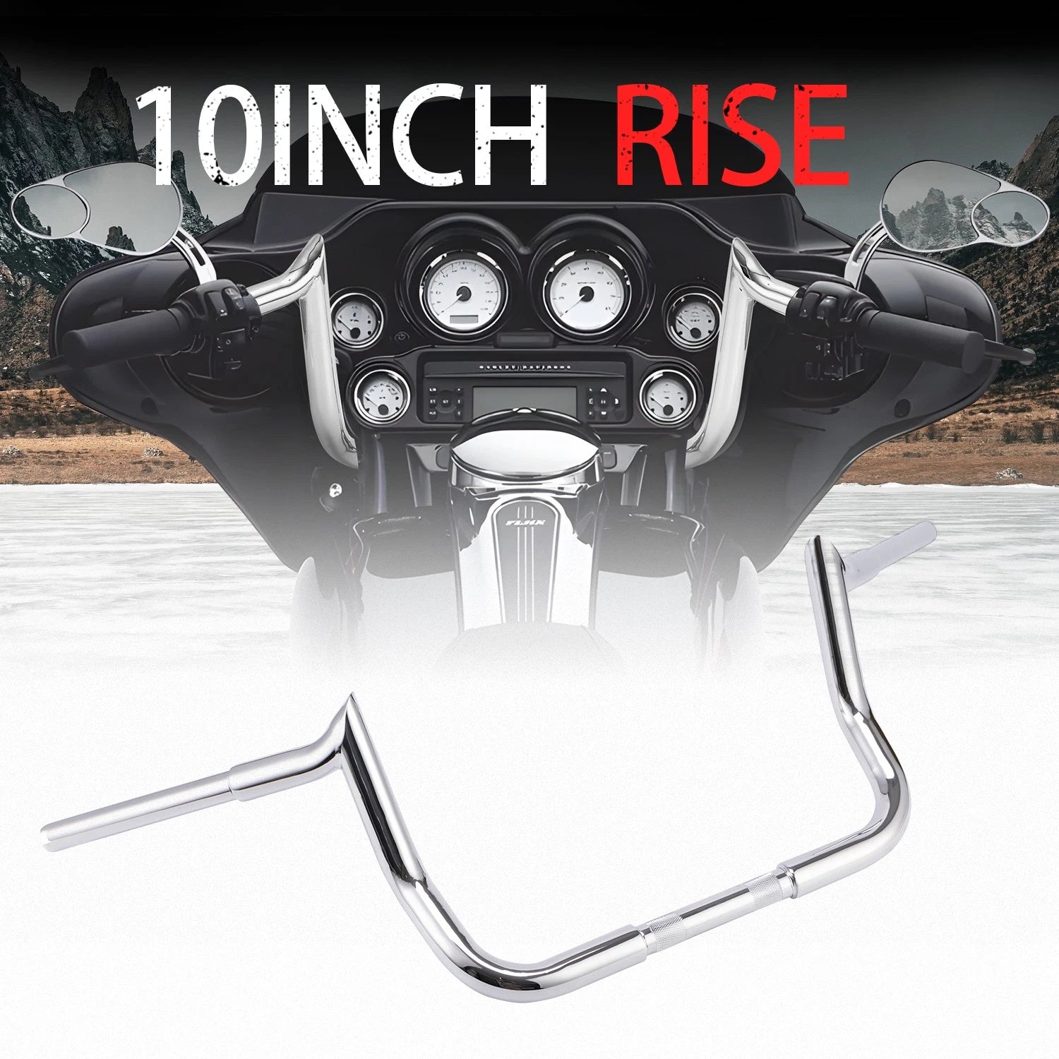 10" Ape Hanger Handlebars 1-1/4" Fat Chrome for Harley Street Electra Glide (2014–2023)