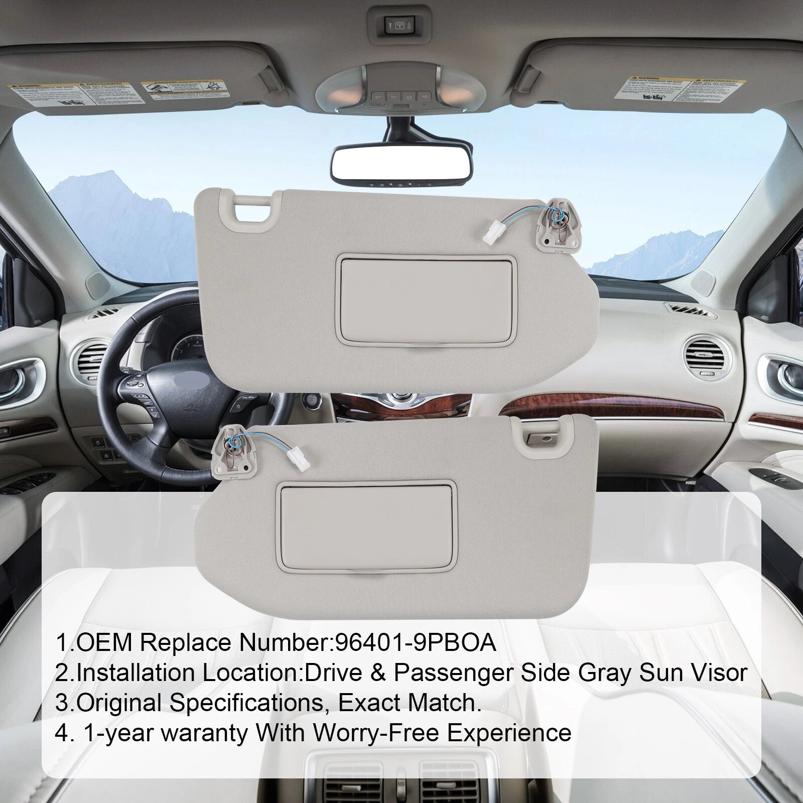 Tan Sun Visor Pair with Lamp for Nissan Pathfinder (2013-2018)