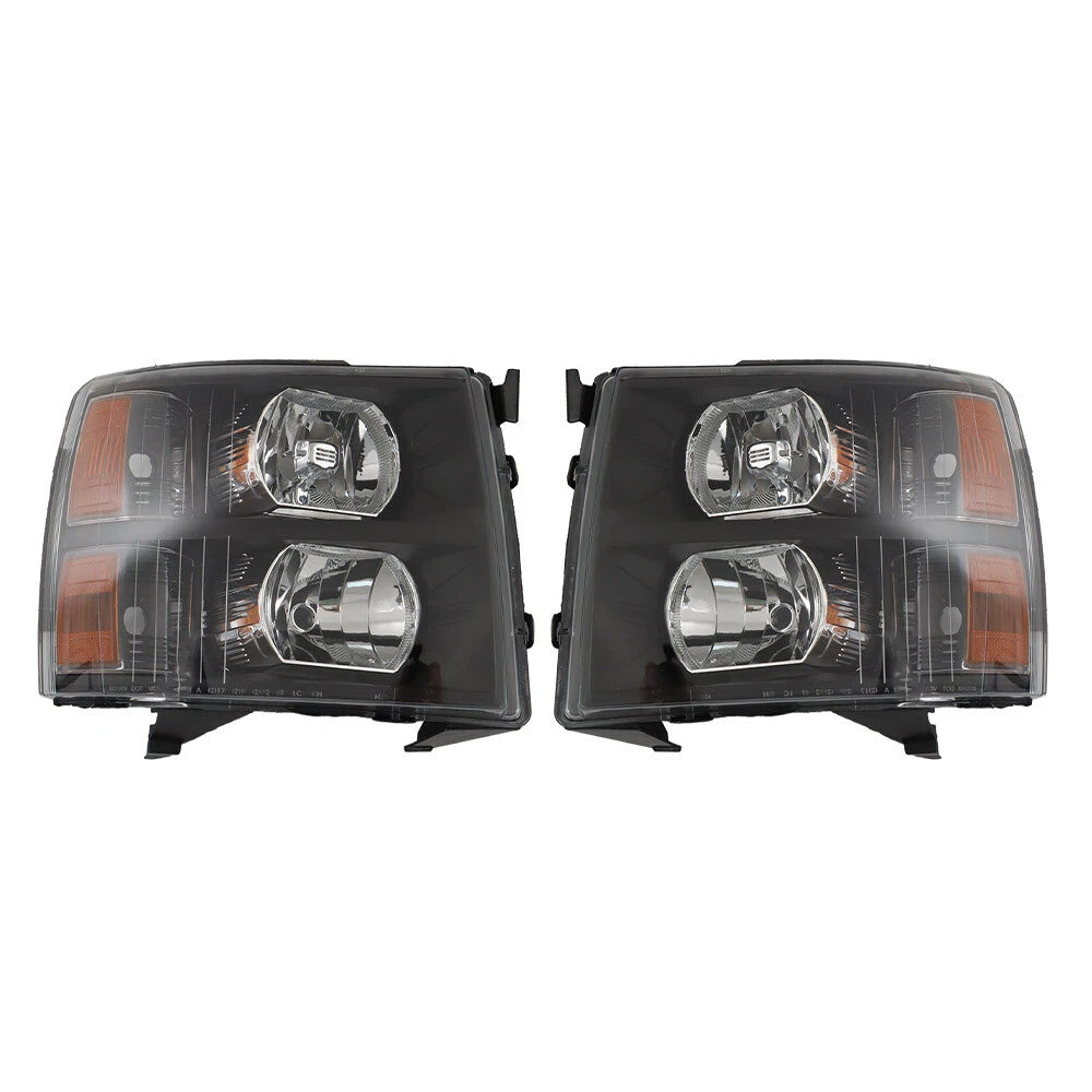 Set of 2 Black Headlights for Chevy Silverado 1500 2500/3500HD (2007-2014)