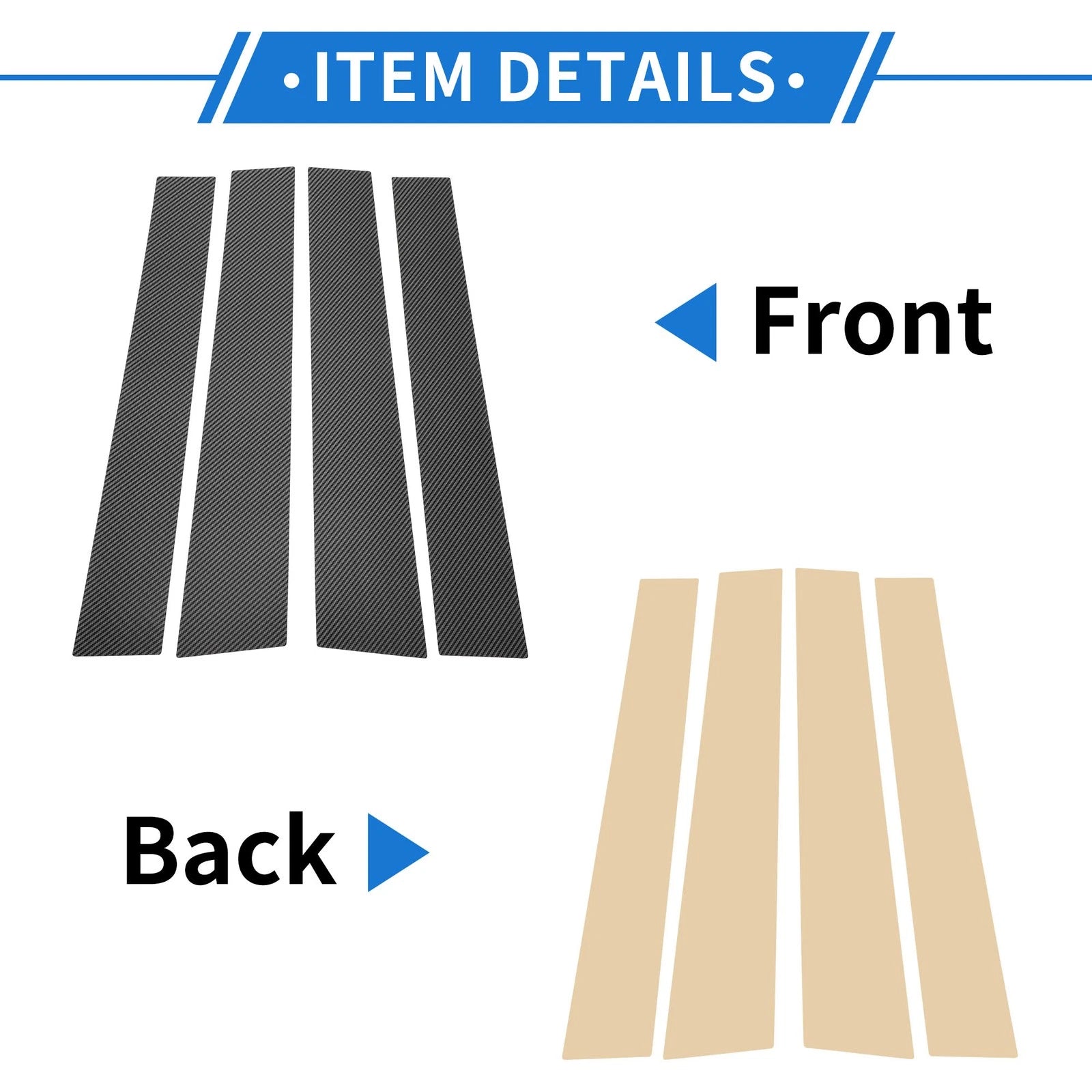 Set of 4 Door Pillar Window Trim for Mitsubishi L200  Carbon Fiber