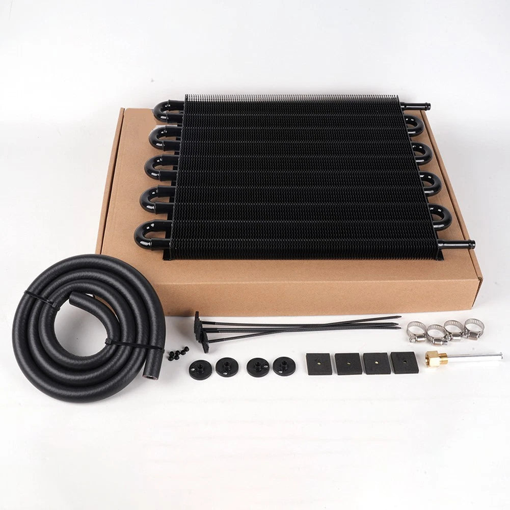 Oil Cooler Radiator Kit for Car Transmission Front Mount (Aluminum Alloy, Black)