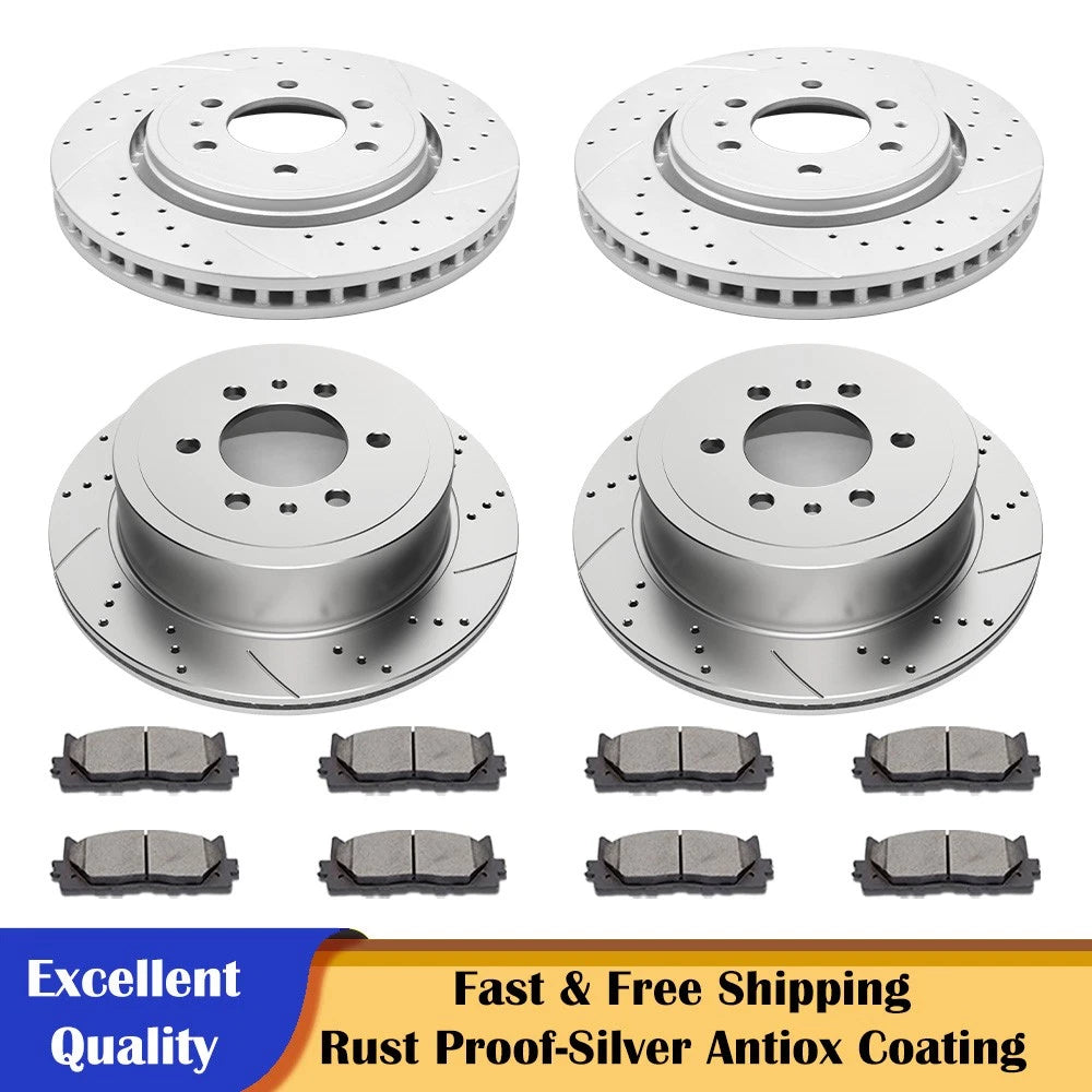 Front Rear Slotted Rotors Brake Pads Kit for Ford F-150 (2010–2011)