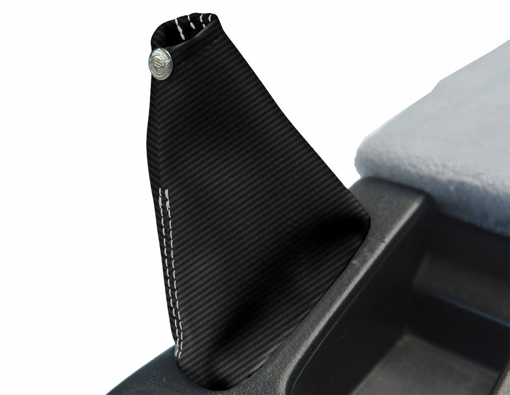 E Brake Boot Cover for Nissan Skyline R32 (1989–1993) Carbon Fiber White Stitch