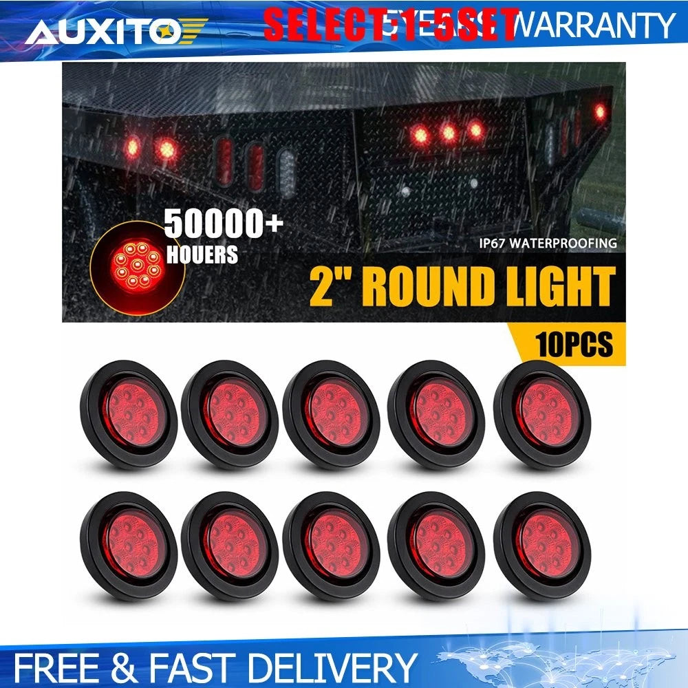 2 Inch Round Red LED Clearance Side Marker Light for Trailer Truck RV (10-50X)