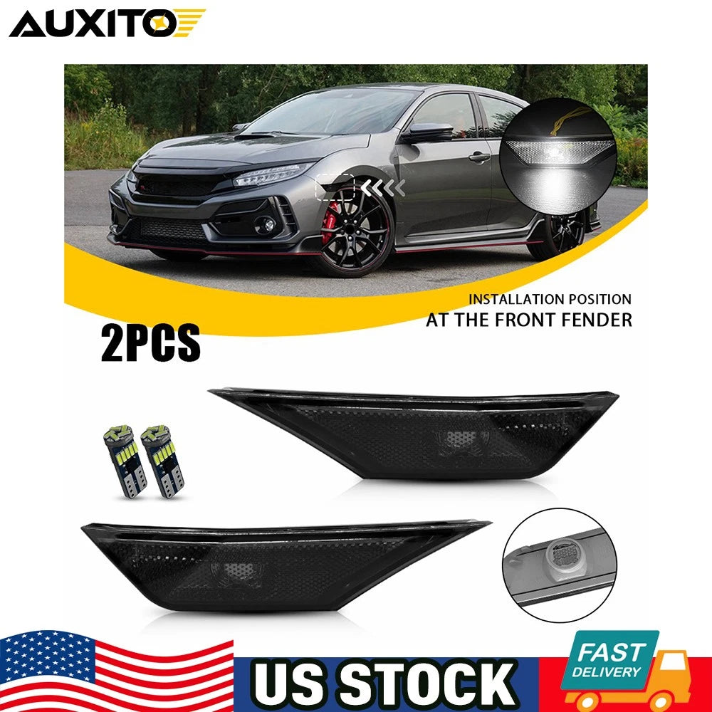 Set of 2 Front Fender Side Marker Lights for Honda Civic (2016–2021) Smoke LED