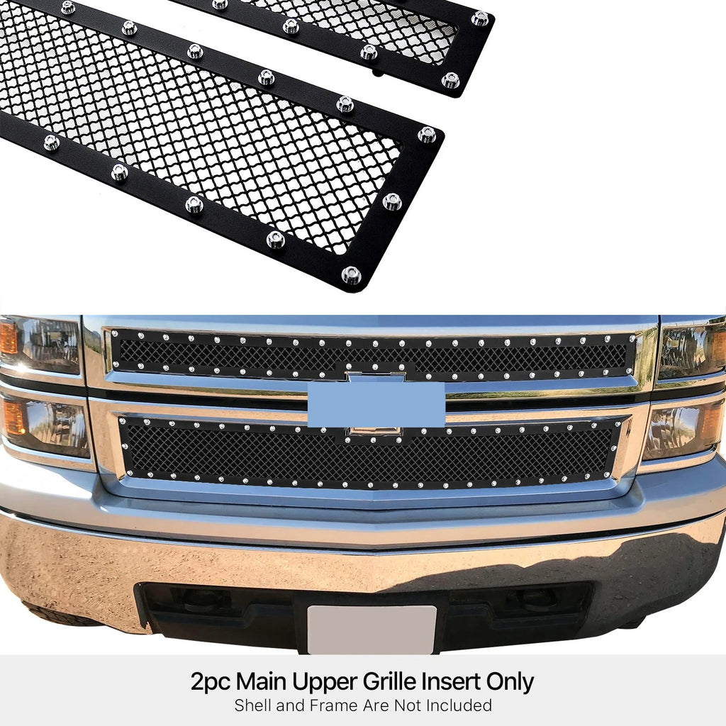 Black Stainless Rivet Mesh Grille Insert for Chevy Silverado 1500 (2014-2015)